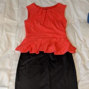 Coral & Black Peplum Dress